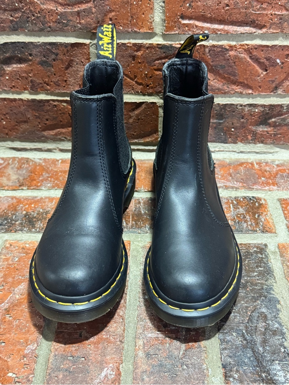Dr. Martens Black Leather Chelsea Boots with Yellow Stitching Sz 7